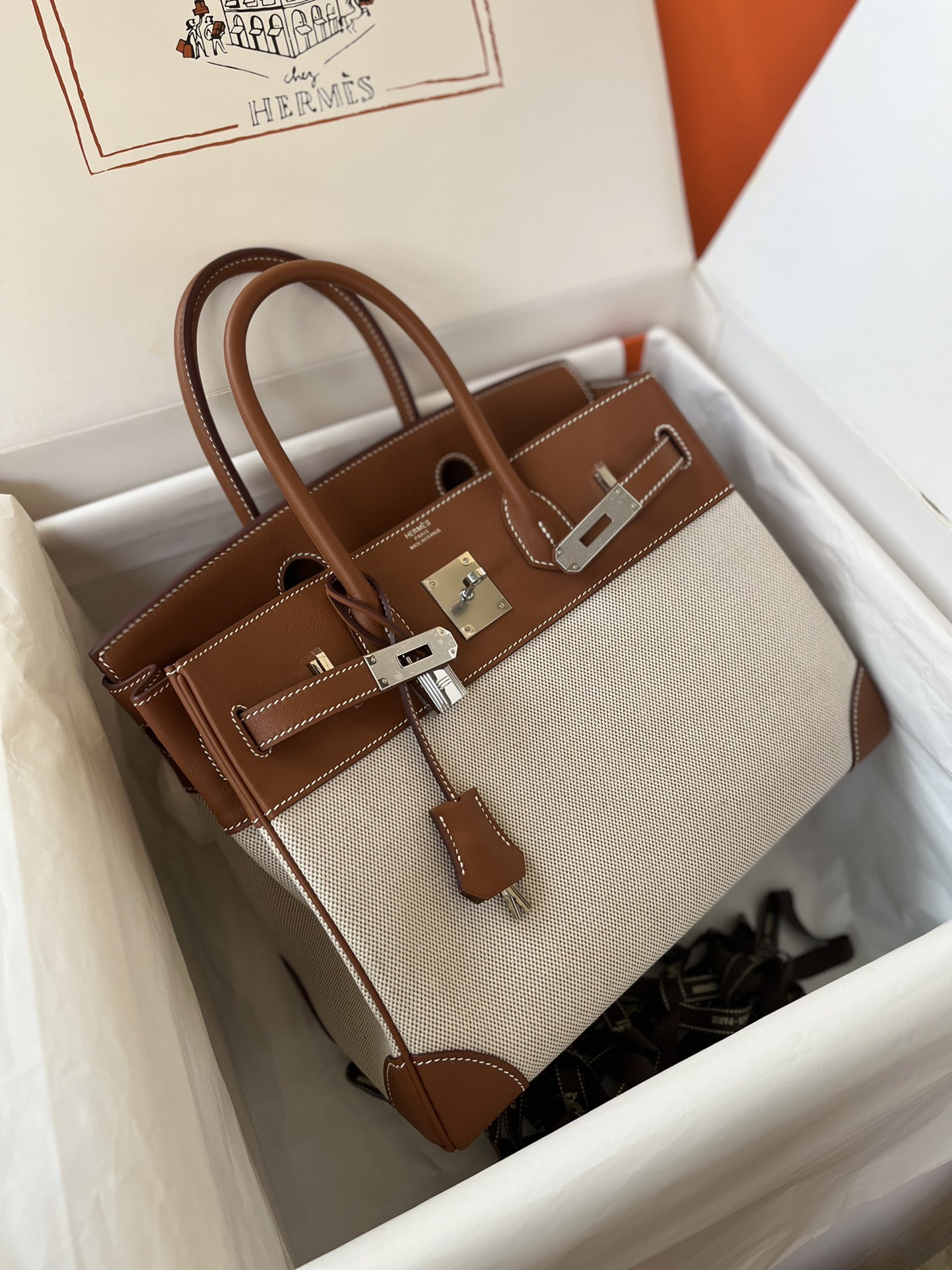 에르메스 버킨백30 톨리 골드브라운 은장 캔버스 스위프트